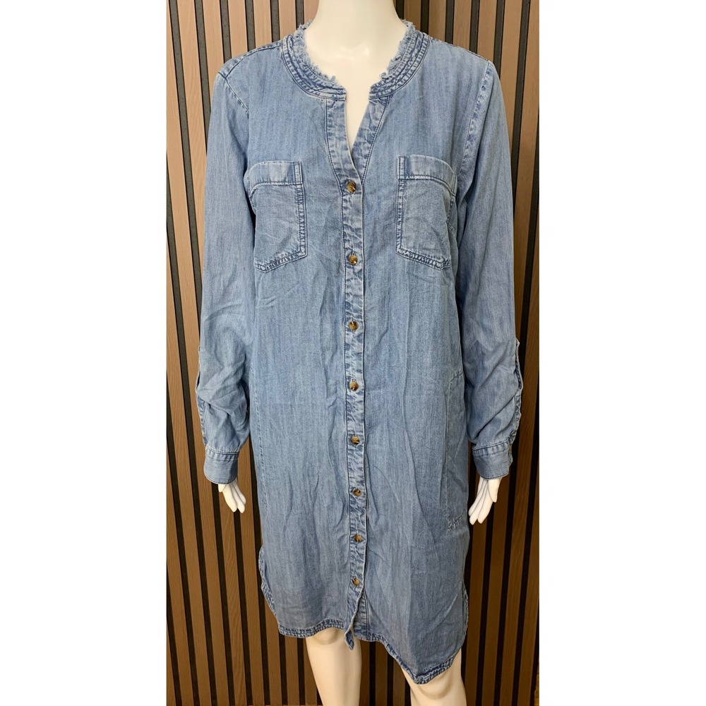 J. Jill Denim Women's Tencel Lyocell Shirt Dress Light Wash Blue Button Front M